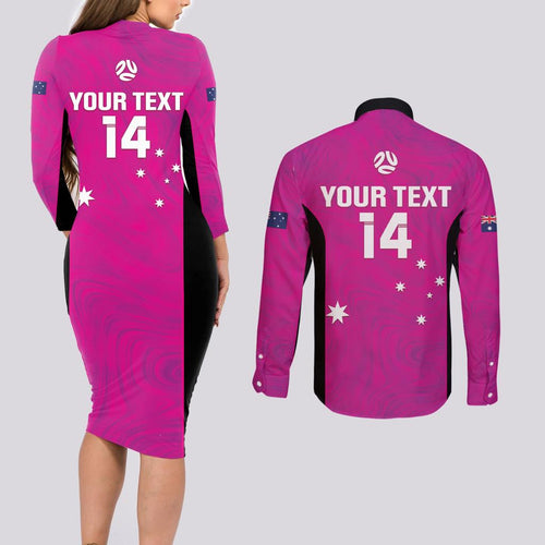 Custom Australia Soccer Couples Matching Long Sleeve Bodycon Dress and Long Sleeve Button Shirt Matildas Go Champions - Pink