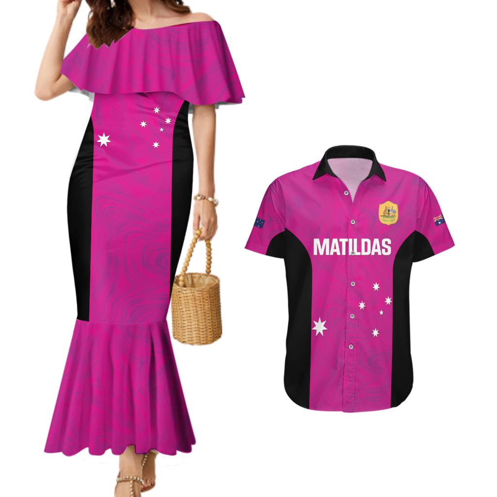 Custom Australia Soccer Couples Matching Mermaid Dress and Hawaiian Shirt Matildas Go Champions - Pink