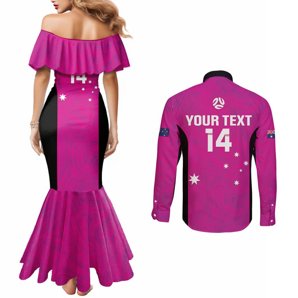 Custom Australia Soccer Couples Matching Mermaid Dress and Long Sleeve Button Shirt Matildas Go Champions - Pink