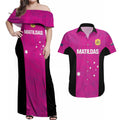 Custom Australia Soccer Couples Matching Off Shoulder Maxi Dress and Hawaiian Shirt Matildas Go Champions - Pink