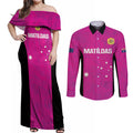 Custom Australia Soccer Couples Matching Off Shoulder Maxi Dress and Long Sleeve Button Shirt Matildas Go Champions - Pink