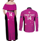 Custom Australia Soccer Couples Matching Off Shoulder Maxi Dress and Long Sleeve Button Shirt Matildas Go Champions - Pink