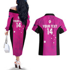 Custom Australia Soccer Couples Matching Off The Shoulder Long Sleeve Dress and Hawaiian Shirt Matildas Go Champions - Pink