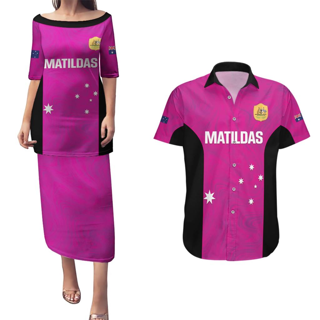 Custom Australia Soccer Couples Matching Puletasi and Hawaiian Shirt Matildas Go Champions - Pink