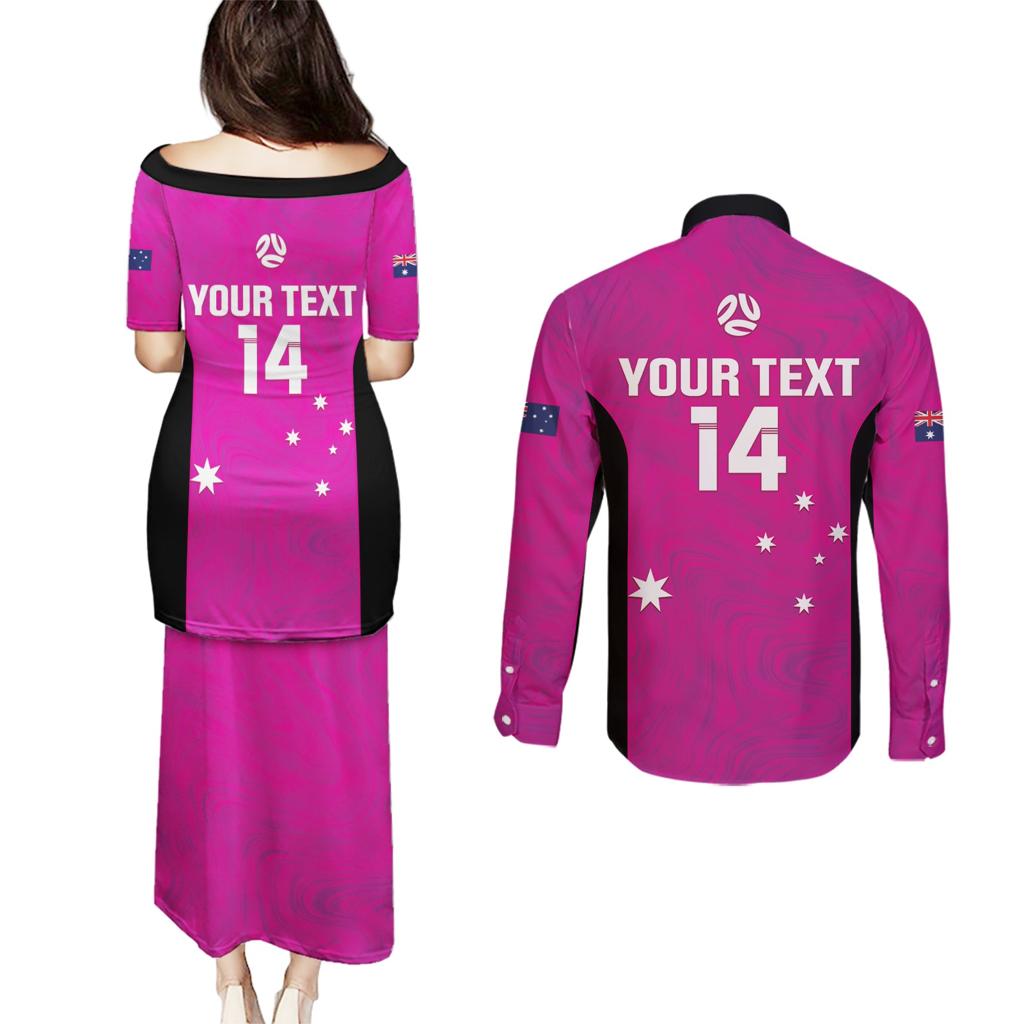 Custom Australia Soccer Couples Matching Puletasi and Long Sleeve Button Shirt Matildas Go Champions - Pink