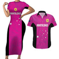 Custom Australia Soccer Couples Matching Short Sleeve Bodycon Dress and Hawaiian Shirt Matildas Go Champions - Pink