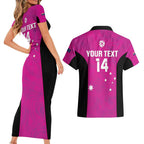 Custom Australia Soccer Couples Matching Short Sleeve Bodycon Dress and Hawaiian Shirt Matildas Go Champions - Pink