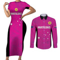Custom Australia Soccer Couples Matching Short Sleeve Bodycon Dress and Long Sleeve Button Shirt Matildas Go Champions - Pink
