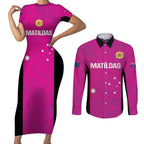 Custom Australia Soccer Couples Matching Short Sleeve Bodycon Dress and Long Sleeve Button Shirt Matildas Go Champions - Pink