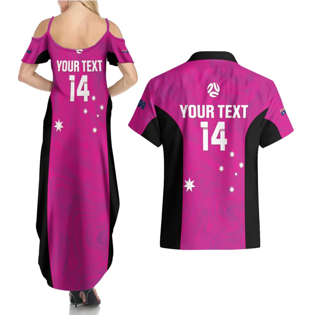 Custom Australia Soccer Couples Matching Summer Maxi Dress and Hawaiian Shirt Matildas Go Champions - Pink