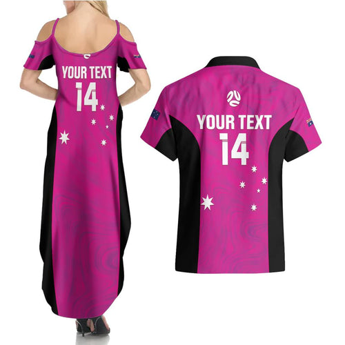 Custom Australia Soccer Couples Matching Summer Maxi Dress and Hawaiian Shirt Matildas Go Champions - Pink