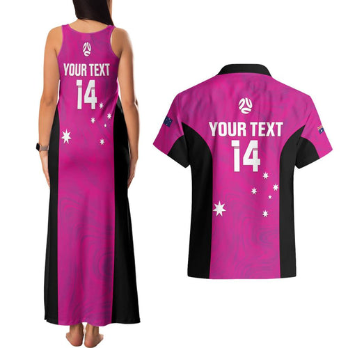 Custom Australia Soccer Couples Matching Tank Maxi Dress and Hawaiian Shirt Matildas Go Champions - Pink
