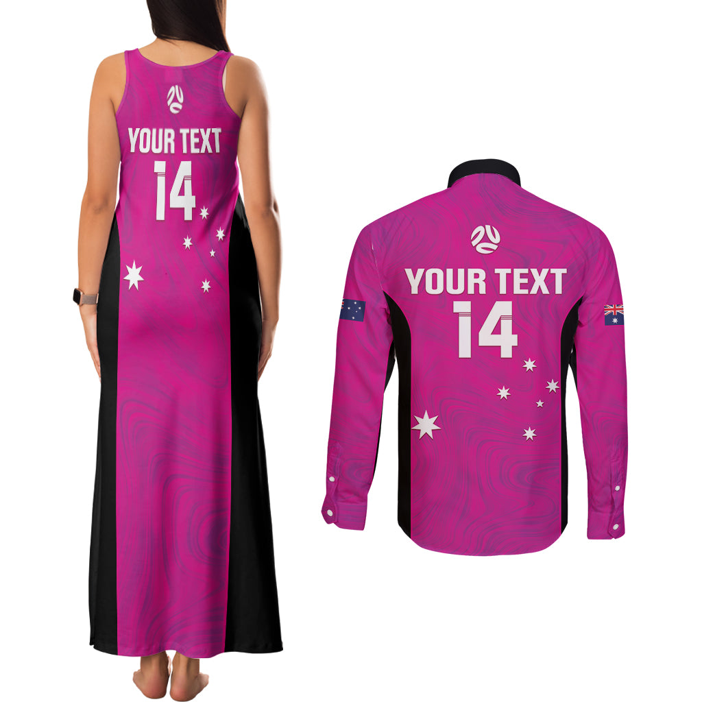 Custom Australia Soccer Couples Matching Tank Maxi Dress and Long Sleeve Button Shirt Matildas Go Champions - Pink
