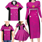 Custom Australia Soccer Family Matching Long Sleeve Bodycon Dress and Hawaiian Shirt Matildas Go Champions - Pink