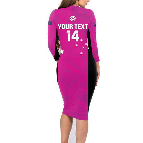 Custom Australia Soccer Family Matching Long Sleeve Bodycon Dress and Hawaiian Shirt Matildas Go Champions - Pink