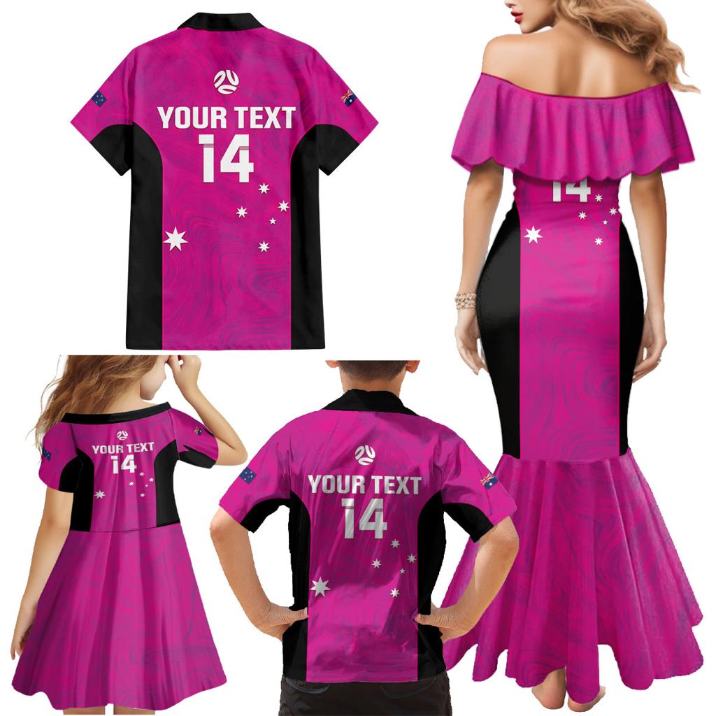 Custom Australia Soccer Family Matching Mermaid Dress and Hawaiian Shirt Matildas Go Champions - Pink