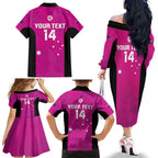 Custom Australia Soccer Family Matching Off The Shoulder Long Sleeve Dress and Hawaiian Shirt Matildas Go Champions - Pink