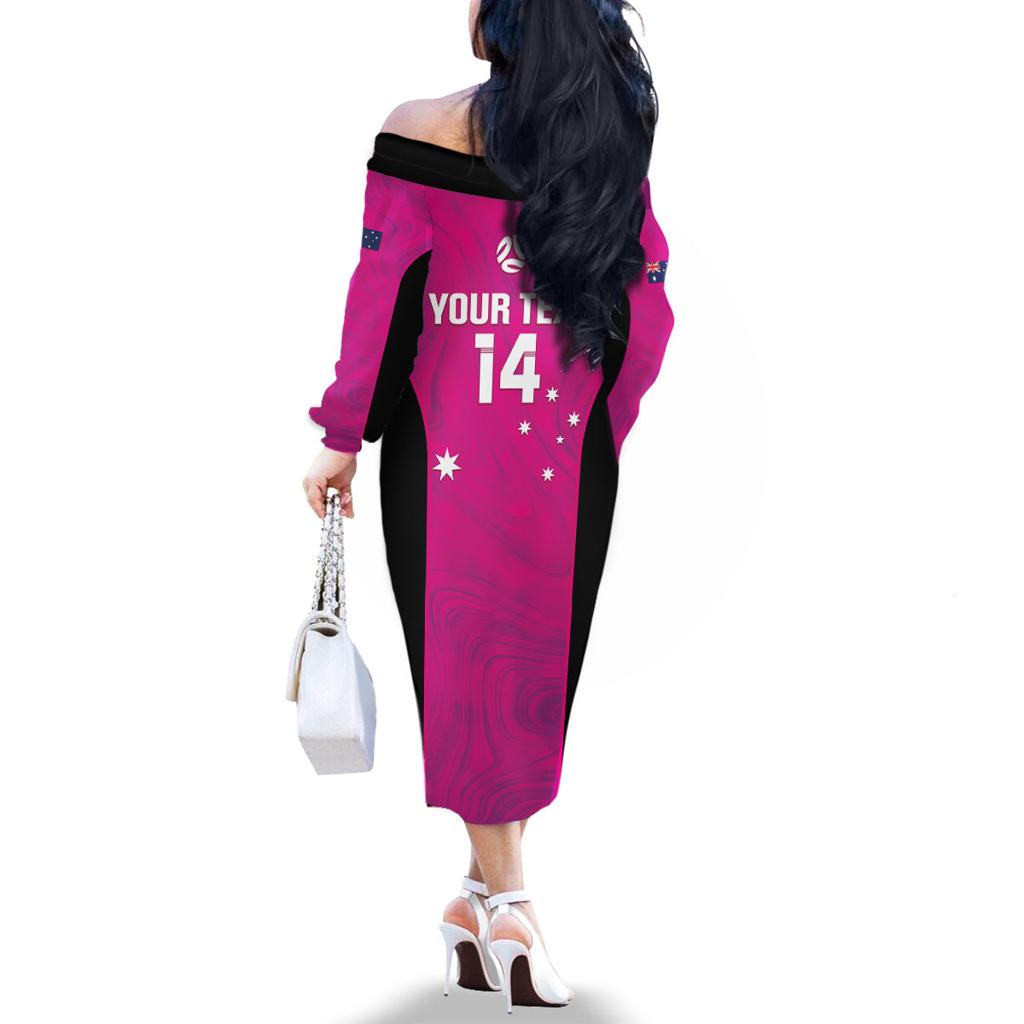 Custom Australia Soccer Family Matching Off The Shoulder Long Sleeve Dress and Hawaiian Shirt Matildas Go Champions - Pink