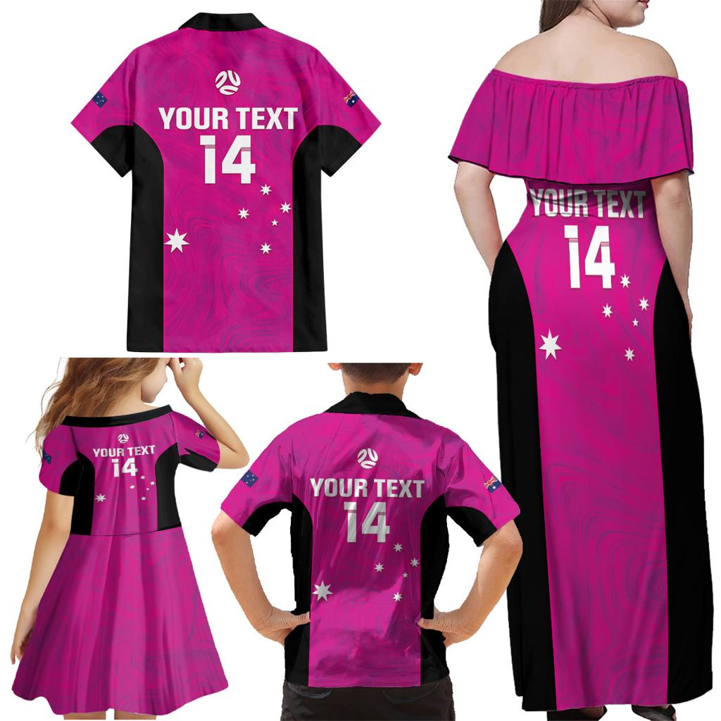 Custom Australia Soccer Family Matching Off Shoulder Maxi Dress and Hawaiian Shirt Matildas Go Champions - Pink