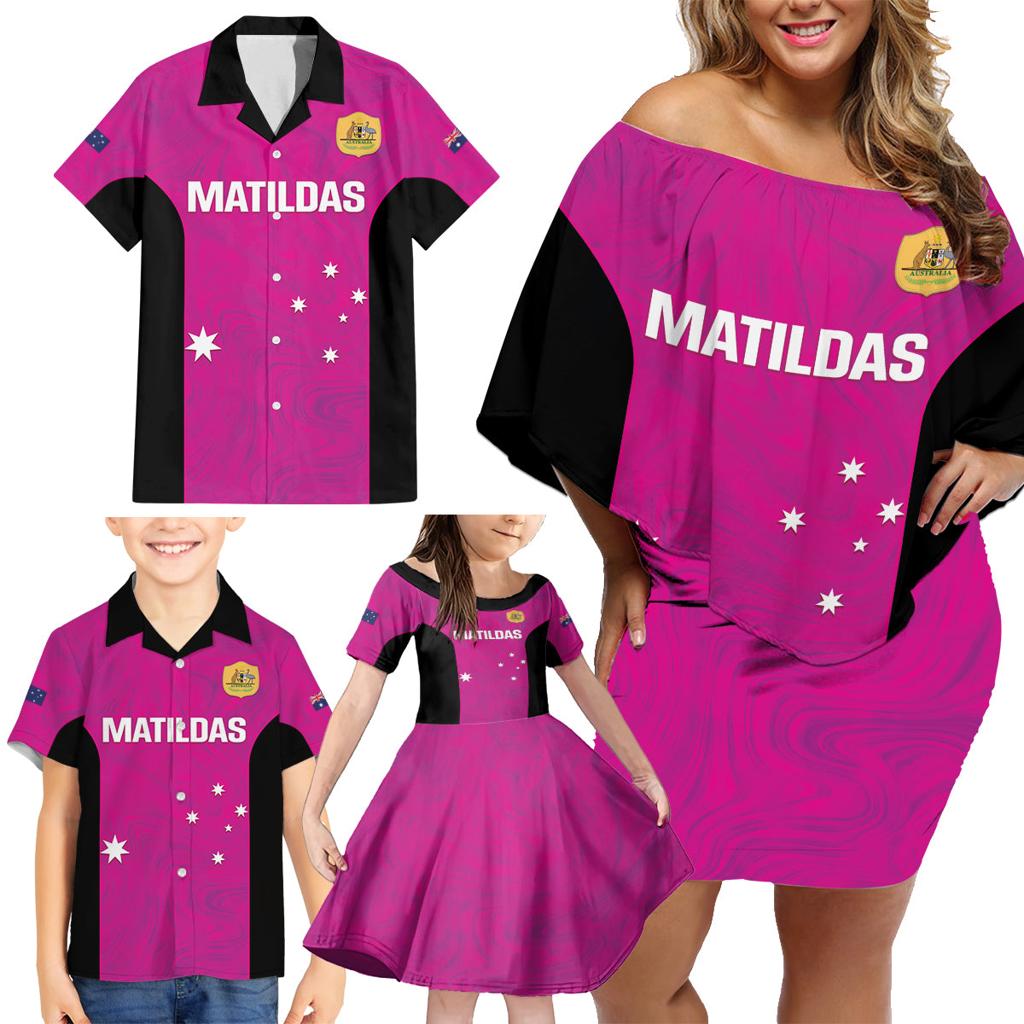 Custom Australia Soccer Family Matching Off Shoulder Short Dress and Hawaiian Shirt Matildas Go Champions - Pink