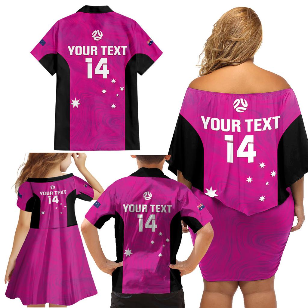 Custom Australia Soccer Family Matching Off Shoulder Short Dress and Hawaiian Shirt Matildas Go Champions - Pink