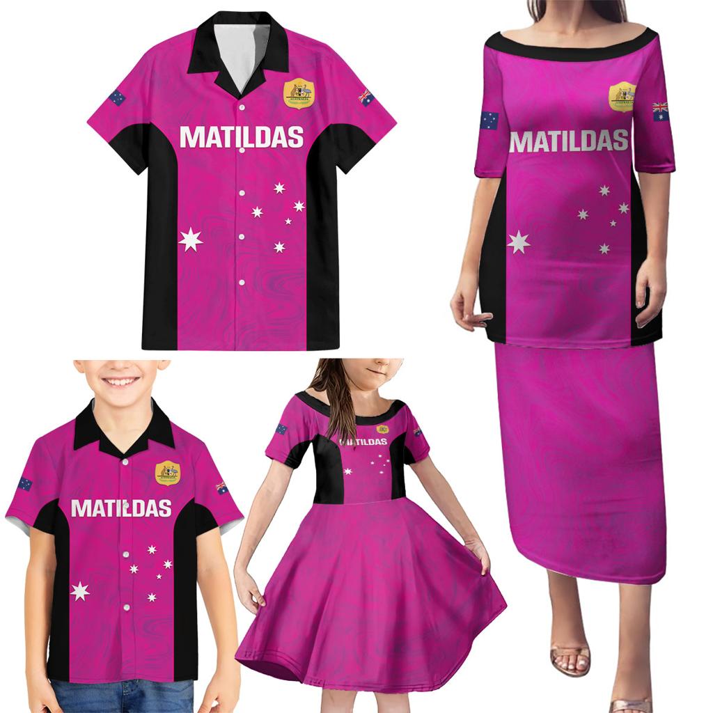 Custom Australia Soccer Family Matching Puletasi and Hawaiian Shirt Matildas Go Champions - Pink