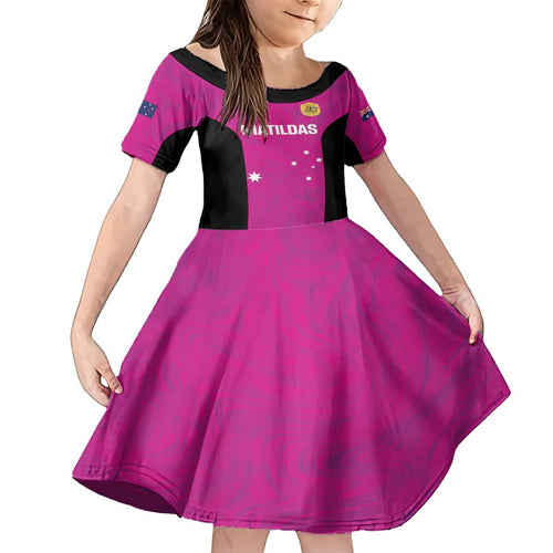 Custom Australia Soccer Family Matching Short Sleeve Bodycon Dress and Hawaiian Shirt Matildas Go Champions - Pink