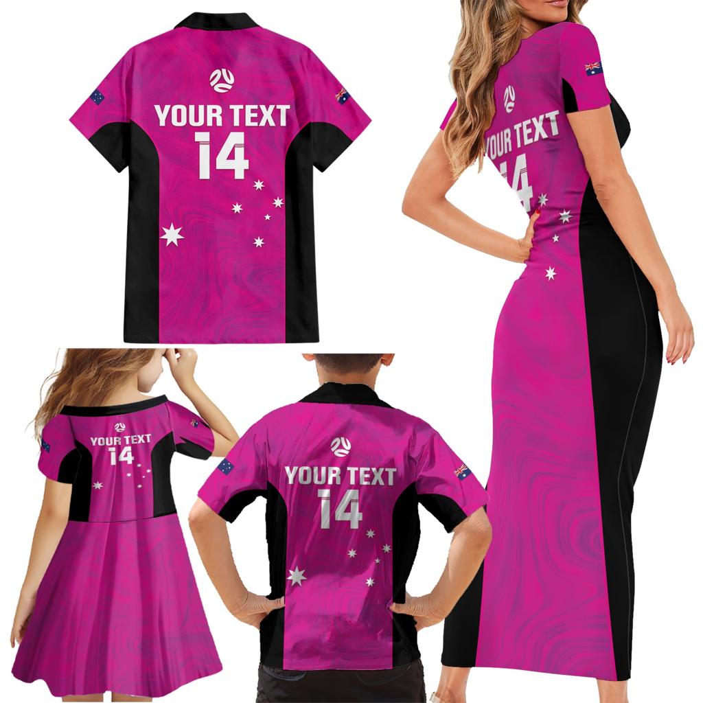Custom Australia Soccer Family Matching Short Sleeve Bodycon Dress and Hawaiian Shirt Matildas Go Champions - Pink