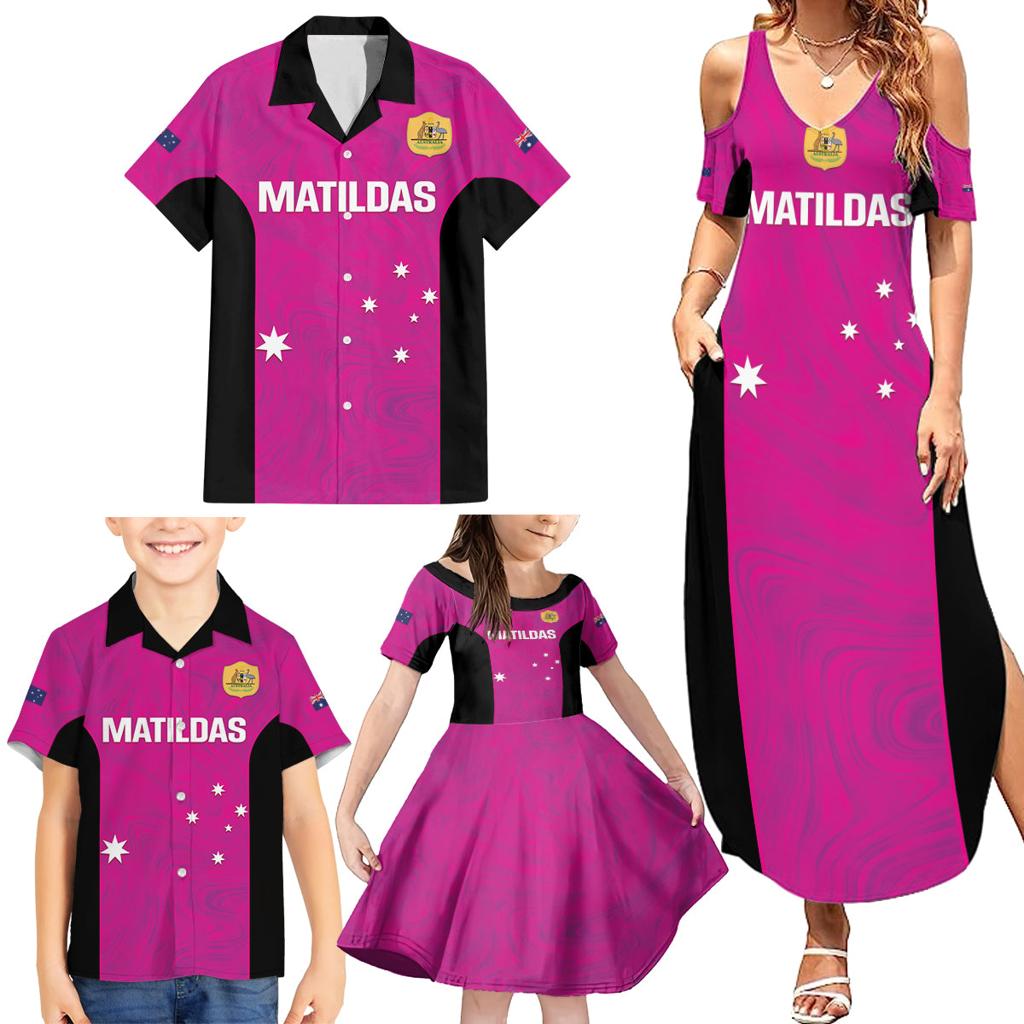 Custom Australia Soccer Family Matching Summer Maxi Dress and Hawaiian Shirt Matildas Go Champions - Pink