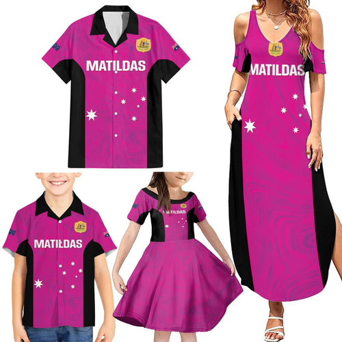 Custom Australia Soccer Family Matching Summer Maxi Dress and Hawaiian Shirt Matildas Go Champions - Pink