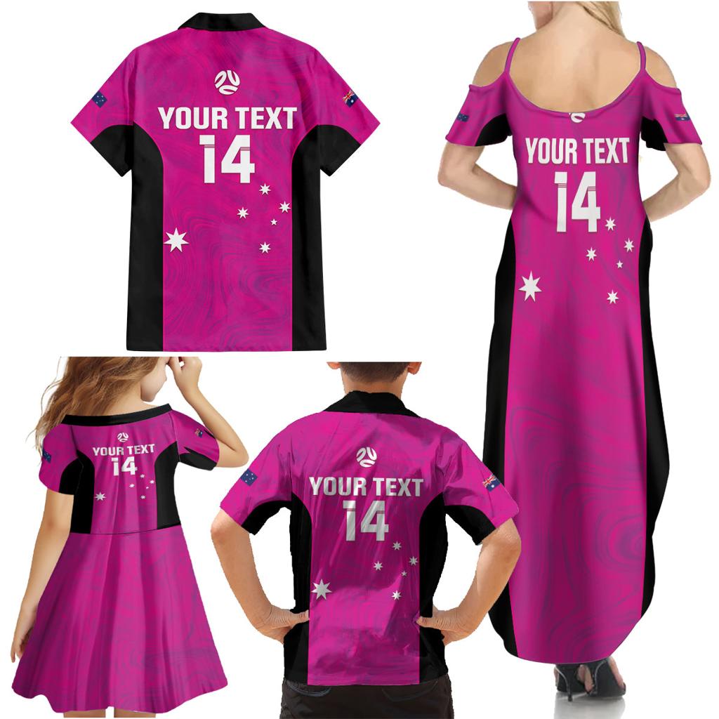 Custom Australia Soccer Family Matching Summer Maxi Dress and Hawaiian Shirt Matildas Go Champions - Pink