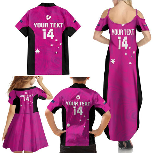 Custom Australia Soccer Family Matching Summer Maxi Dress and Hawaiian Shirt Matildas Go Champions - Pink