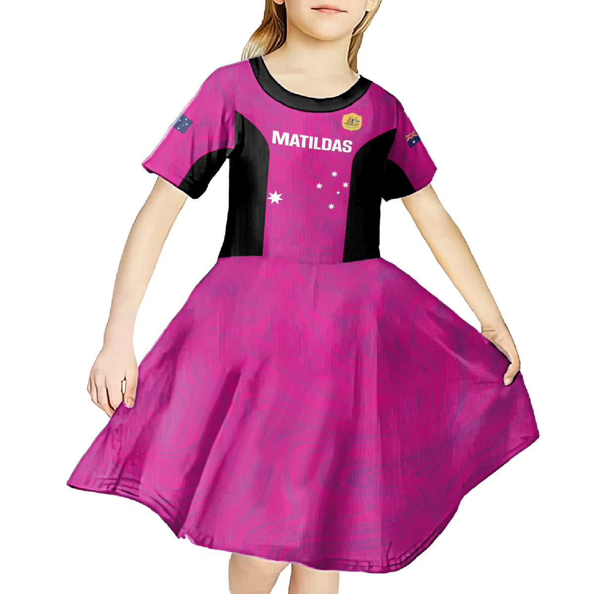 Custom Australia Soccer Kid Short Sleeve Dress Matildas Go Champions - Pink
