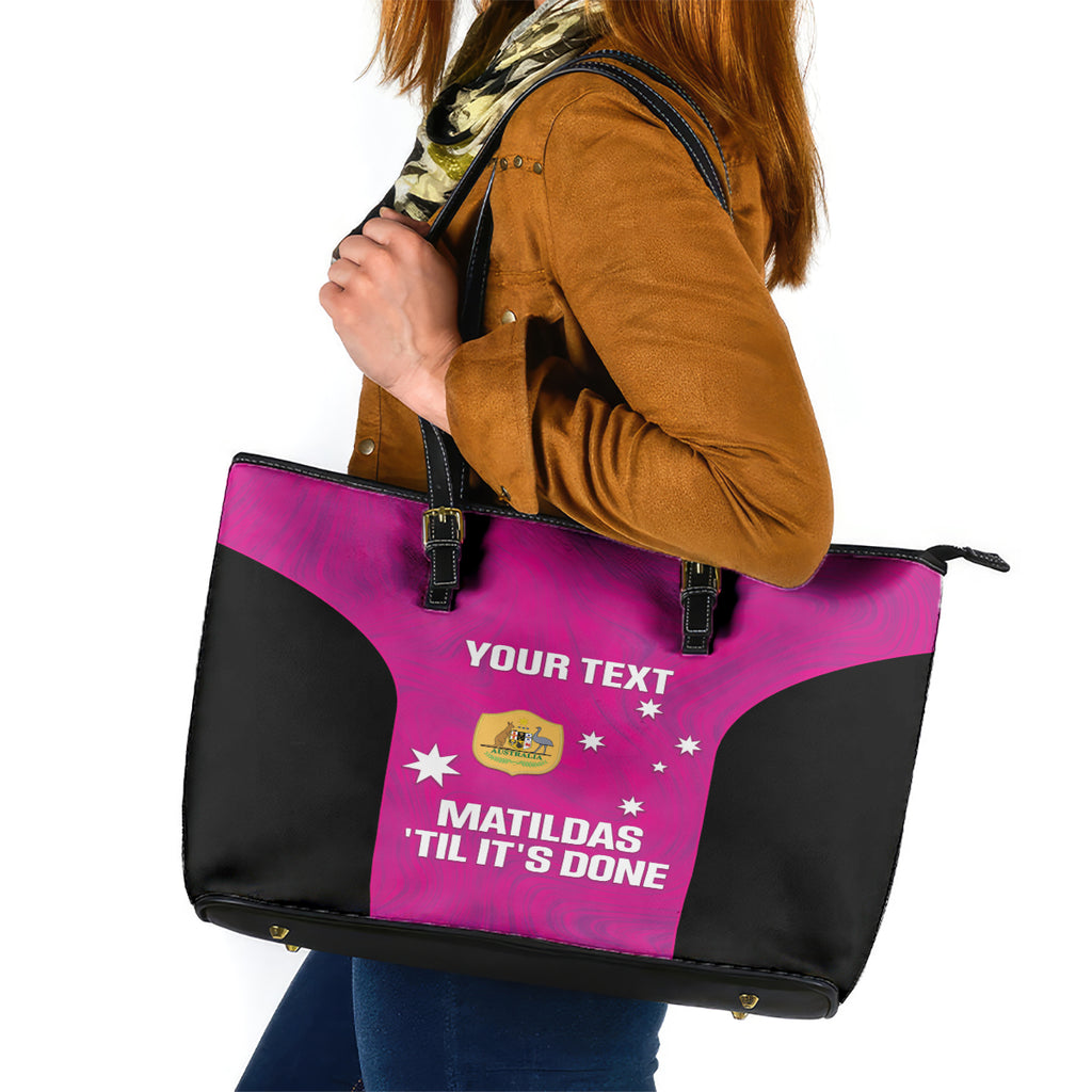 Custom Australia Soccer Leather Tote Bag Matildas Go Champions - Pink