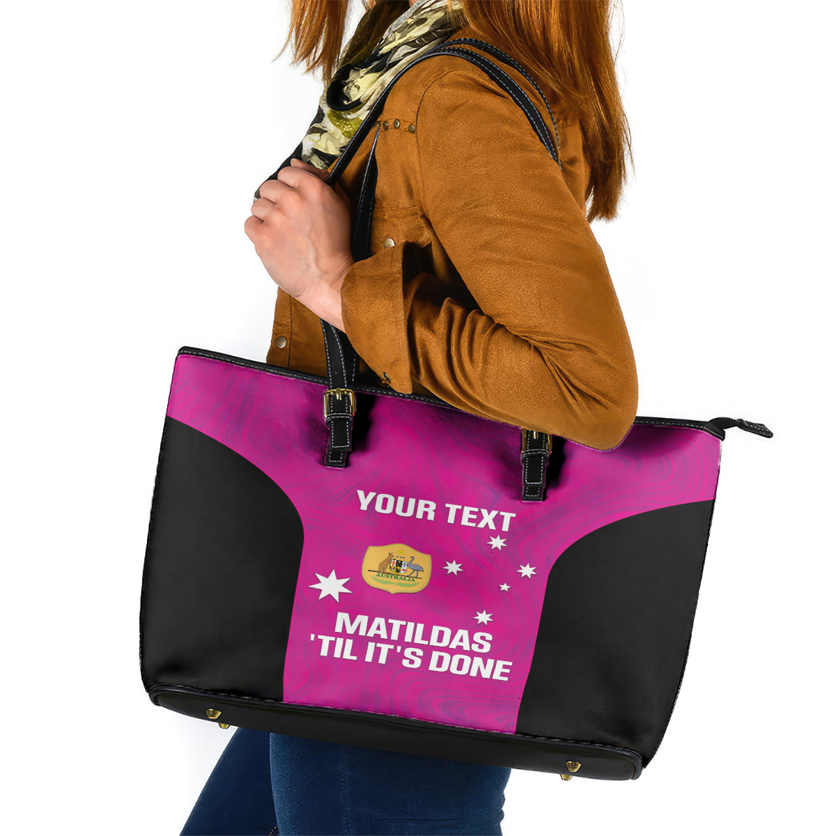Custom Australia Soccer Leather Tote Bag Matildas Go Champions - Pink