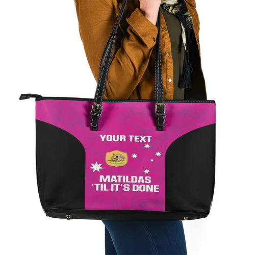 Custom Australia Soccer Leather Tote Bag Matildas Go Champions - Pink