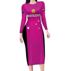 Custom Australia Soccer Long Sleeve Bodycon Dress Matildas Go Champions - Pink