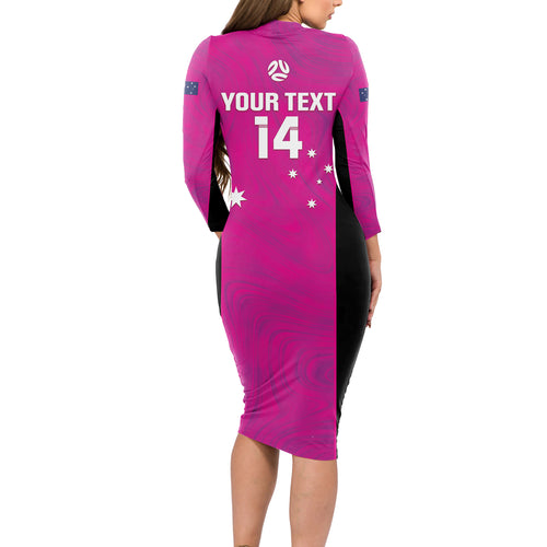 Custom Australia Soccer Long Sleeve Bodycon Dress Matildas Go Champions - Pink
