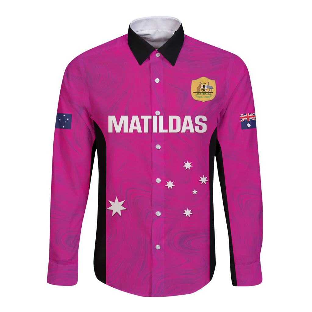 Custom Australia Soccer Long Sleeve Button Shirt Matildas Go Champions - Pink