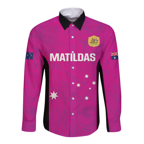 Custom Australia Soccer Long Sleeve Button Shirt Matildas Go Champions - Pink