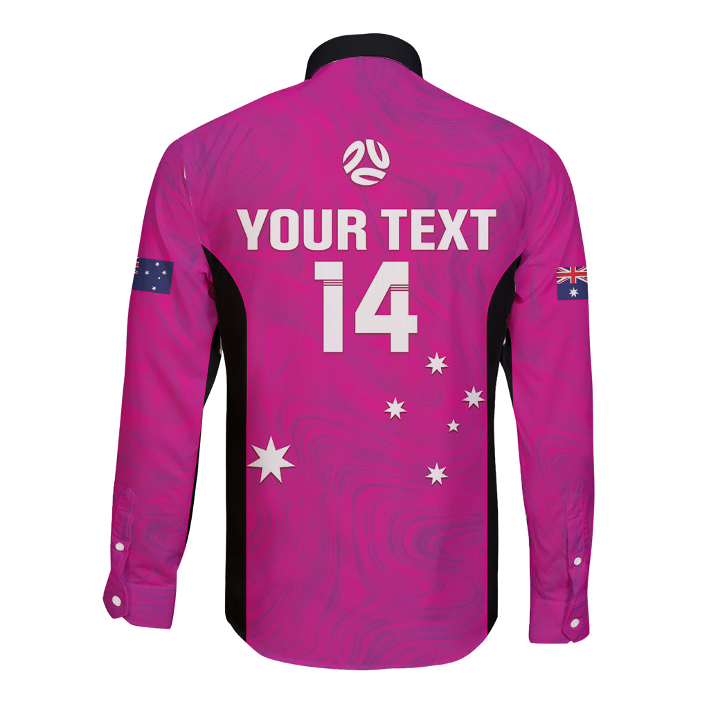Custom Australia Soccer Long Sleeve Button Shirt Matildas Go Champions - Pink
