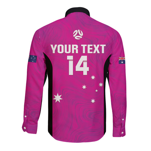 Custom Australia Soccer Long Sleeve Button Shirt Matildas Go Champions - Pink