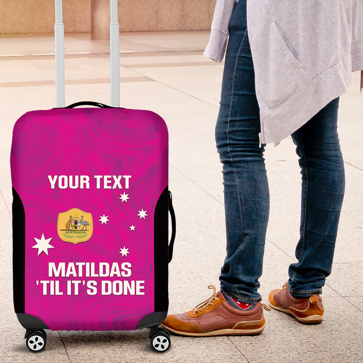 Custom Australia Soccer Luggage Cover Matildas Go Champions - Pink