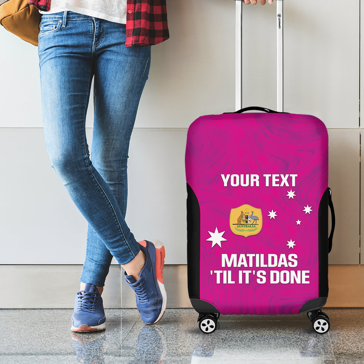 Custom Australia Soccer Luggage Cover Matildas Go Champions - Pink