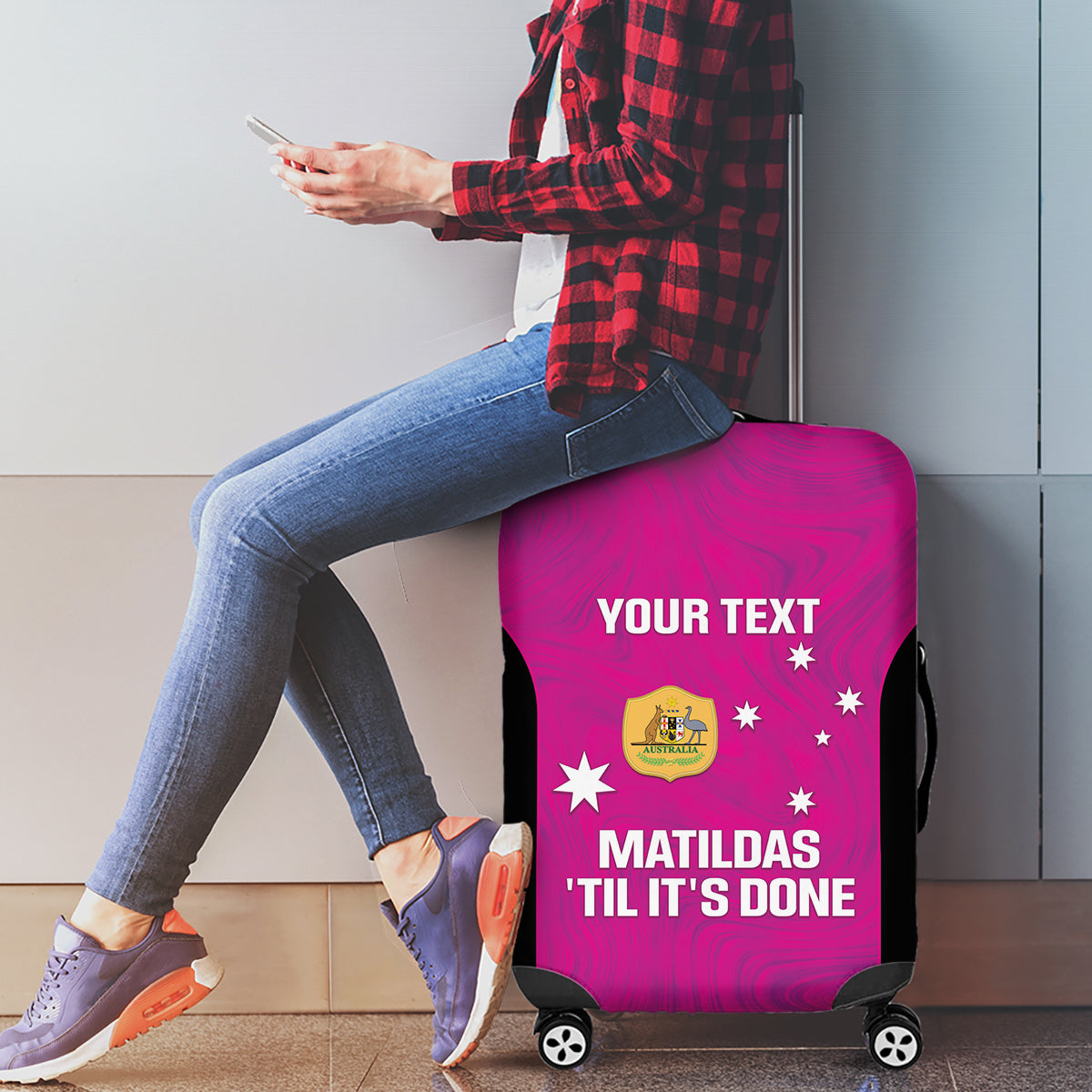 Custom Australia Soccer Luggage Cover Matildas Go Champions - Pink
