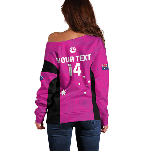 Custom Australia Soccer Off Shoulder Sweater Matildas Go Champions - Pink