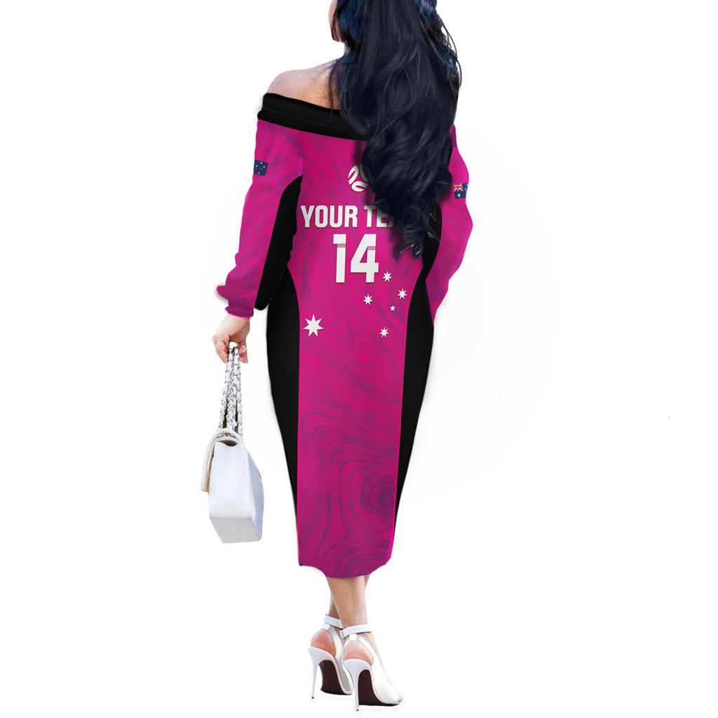 Custom Australia Soccer Off The Shoulder Long Sleeve Dress Matildas Go Champions - Pink