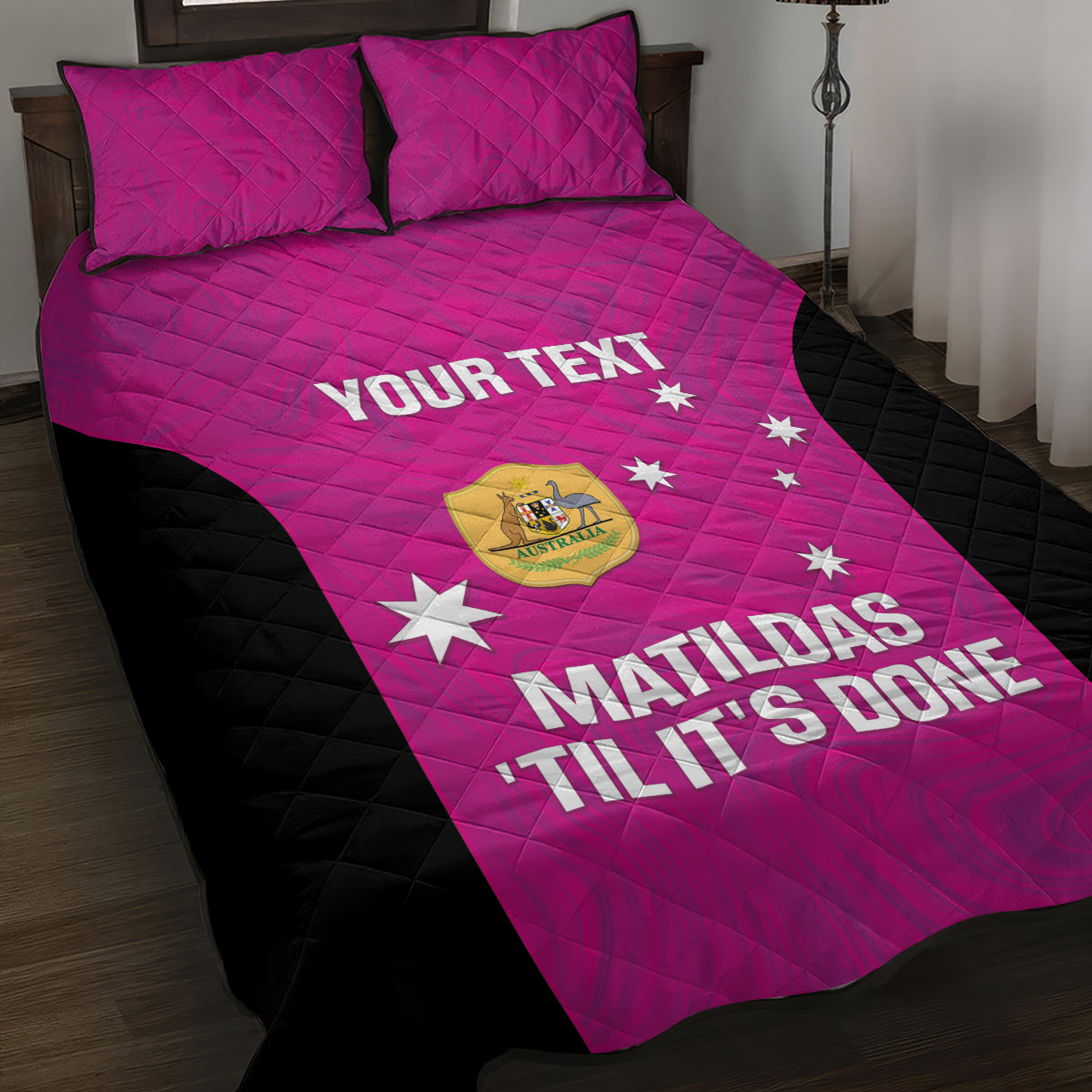 Custom Australia Soccer Quilt Bed Set Matildas Go Champions - Pink
