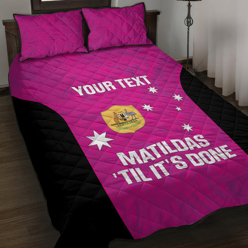 Custom Australia Soccer Quilt Bed Set Matildas Go Champions - Pink