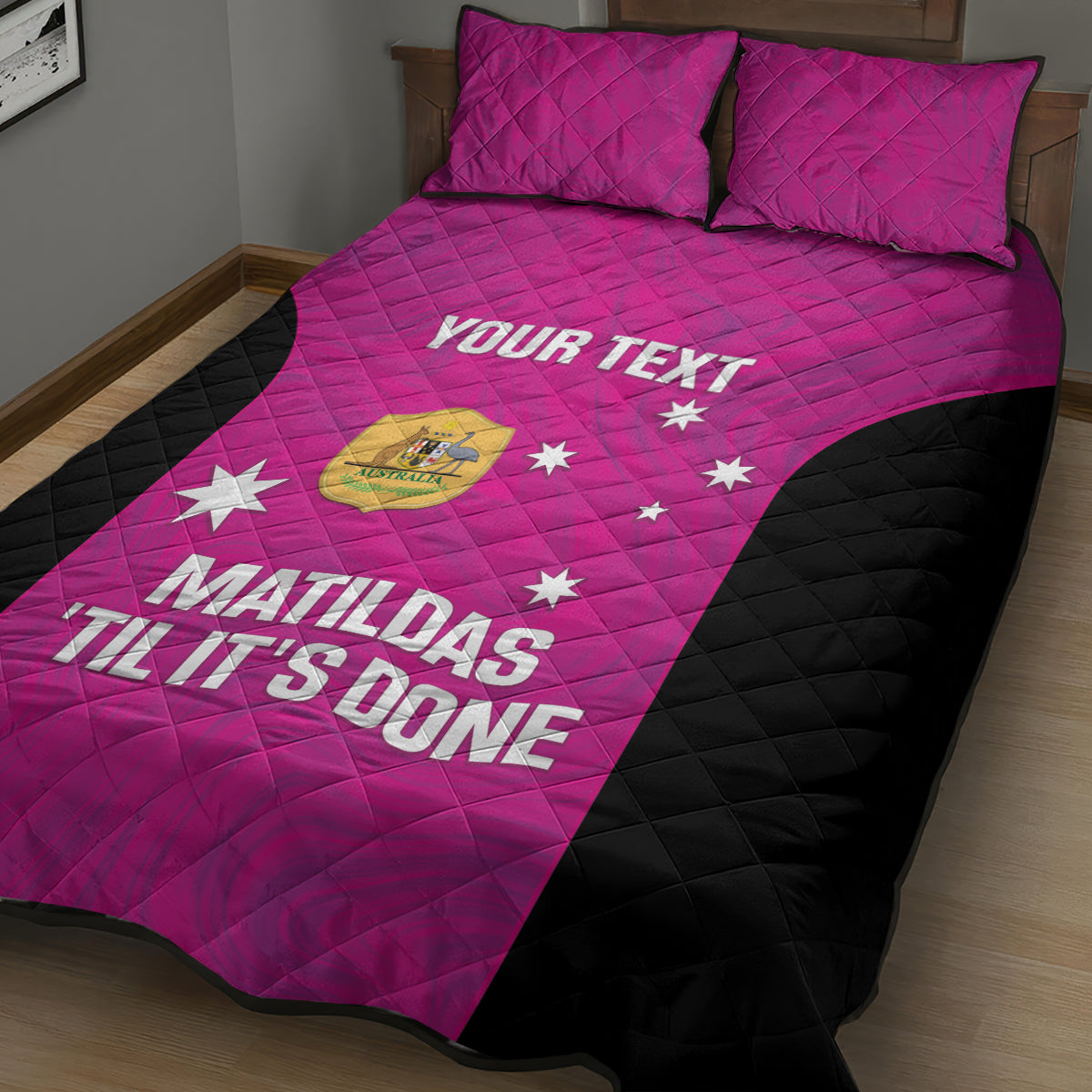 Custom Australia Soccer Quilt Bed Set Matildas Go Champions - Pink